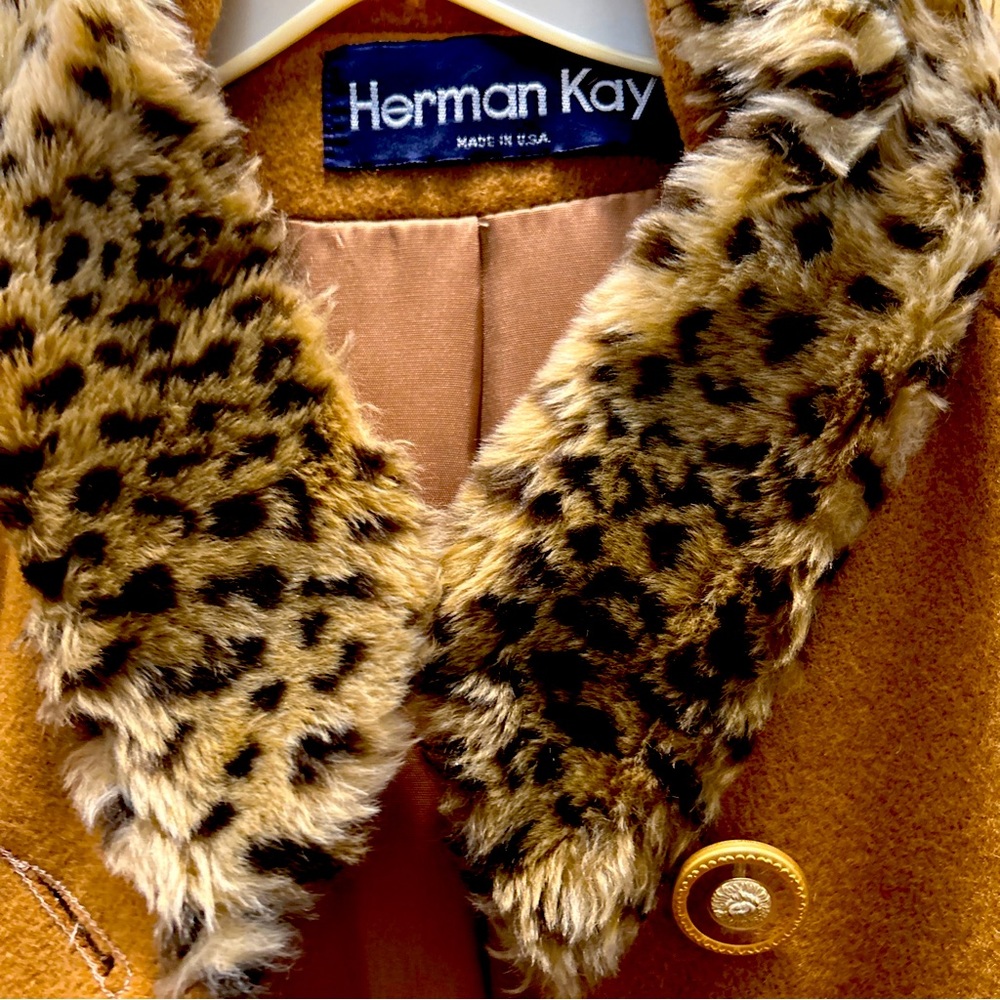 Herman Kay Vintage Coat Faux Fur Collar &Cuff on Wrist - Picture 9 of 10